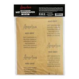 Angelus Multi-Purpose Wet Sandpaper - Package of 5 Sheets, 9" x 11", 400 Grit (Back of packaging)