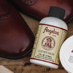 Angelus Leather Balm - 4 oz, Bottle (Bottle shown with leather shoes)