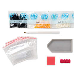 Leisure Arts Diamond Painting Kit - Bee, contents laid out