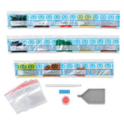 Leisure Arts Diamond Painting Kit - Sloth, contents laid out