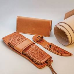 Realeather Veg-Tan Double Shoulder Leather, finished projects with leather