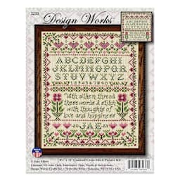 Design Works Counted Cross Stitch Kit - Stitcher Sampler, 8-1/2" x 11" - front of packaging