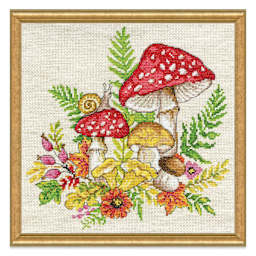 Design Works Counted Cross Stitch Kit - Mushrooms, 10" x 10" - finished project in frame (not included)