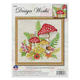 Design Works Counted Cross Stitch Kit - Mushrooms, 10" x 10" - front of packaging