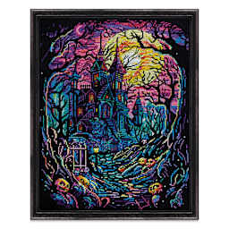 Design Works Counted Cross Stitch Kit - Haunted House, 11" x 14" - finished project in frame (not included)