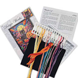 Design Works Counted Cross Stitch Kit - Black Cat, 11" x 14" - contents
