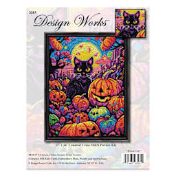 Design Works Counted Cross Stitch Kit - Black Cat, 11" x 14" - front of packaging