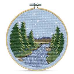 Design Works Counted Cross Stitch Kit - Starry Night, 6" - finished project in embroidery hoop