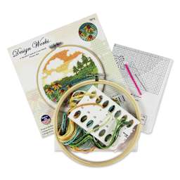 Design Works Counted Cross Stitch Kit - Lakeside, 6" - contents