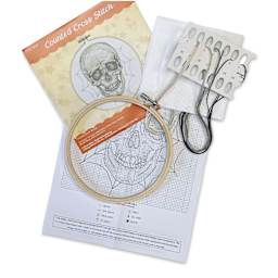 Design Works Counted Cross Stitch Kit - Skull, 6" - contents