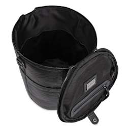 Muud Saturn XL Leather Needlework Project Bag - Black - open, top view