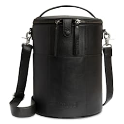 Muud Saturn XL Leather Needlework Project Bag - Black - front, with strap