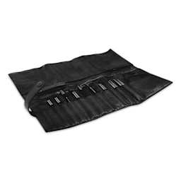 Muud Stockholm Leather Knitting Needle Case - Black - lying flat and holding materials (not included)