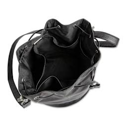 Muud Donna Leather Drawstring Bag - Black - open, top view