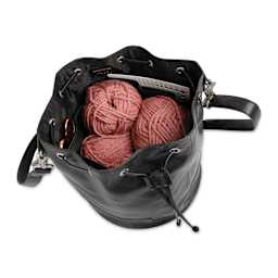 Muud Donna Leather Drawstring Bag - Black - holding materials (not included)