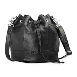 Muud Donna Leather Drawstring Bag - Black - front