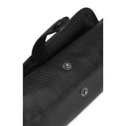 Muud Bea Roll-Up Leather Knitting Needle Case - Black - close-up of button snaps