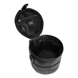 Muud Saturn Mini Leather Needlework Project Bag - Black - top section open