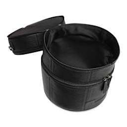 Muud Bturn Leather Needlework Project Bag - Black - open to midsection