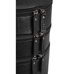 Muud Bturn Leather Needlework Project Bag - Black - close-up of zipper tags