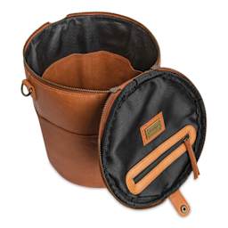 Muud Saturn XL Leather Needlework Project Bag - Brown - open, top-view