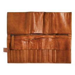 Muud Stockholm Leather Knitting Needle Case - Brown - rolled out