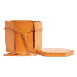 Muud Evita Leather Storage Box - Brown, XL - with lid off to the side of box