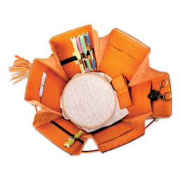 Muud Evita Leather Storage Box - Brown, XL - top view, loosened and holding materials (not included)