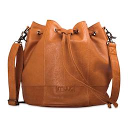 Muud Donna Leather Drawstring Bag - Brown - front