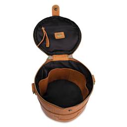 Muud Saturn Mini Leather Needlework Project Bag - Brown -  open, top view