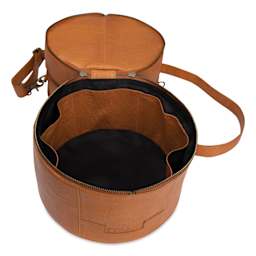 Muud Bturn Leather Needlework Project Bag - Brown - open to lowest section