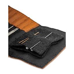 Muud Carla Foldable Leather Sewing Needle Case - Brown - layered felt squares for sticking needles in (materials not included)
