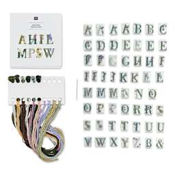 Rico Design Stick and Stitch Embroidery Kit - Pkg of 56, Colorful Floral Alphabet contents