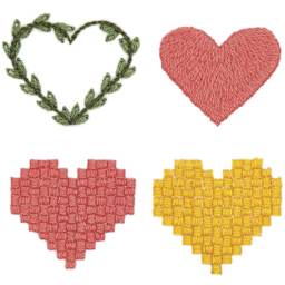Rico Design Stick and Stitch Embroidery Kit - Pkg of 14, Pixel Art Hearts