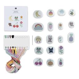 Rico Design Stick and Stitch Embroidery Kit - Pkg of 18, Pixel Art Mix contents