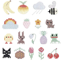 Rico Design Stick and Stitch Embroidery Kit - Pkg of 18, Pixel Art Mix