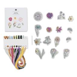 Rico Design Stick and Stitch Embroidery Kit - Pkg of 15, Spring Flowers contents