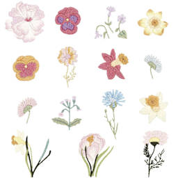 Rico Design Stick and Stitch Embroidery Kit - Pkg of 15, Spring Flowers