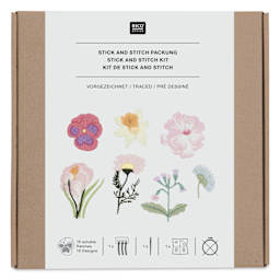 Rico Design Stick and Stitch Embroidery Kit - Pkg of 15, Spring Flowers front of packaging