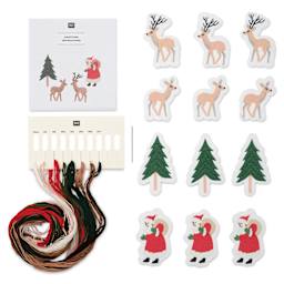 Rico Design Stick and Stitch Embroidery Kit - Pkg of 12, Christmas Forest contents