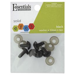 Essentials By Leisure Arts Craft Eyes w/ Washers - Pkg of 6, Black, 12 mm Dia.