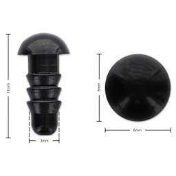 Essentials By Leisure Arts Craft Eyes w/ Washers - Black, 11 mm H x 3 mm W, 6 mm Dia. - dimensions