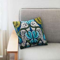 DMC The Museum Collection Tapestry Kit - “The Owl” by C.F.A. Voysey - finished example on pillow