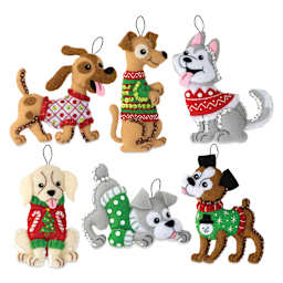 Bucilla Holiday Felt Ornament Kit - Dogs In Ugly Sweaters, six finished ornaments