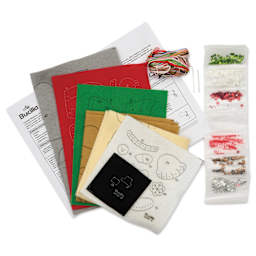 Bucilla Holiday Felt Ornament Kit - Cats In Ugly Sweaters, kit contents