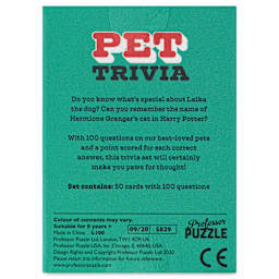 Professor Puzzle Mini Pet Trivia Game back of packaging