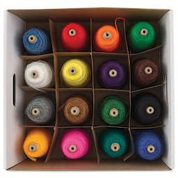 Trait-tex Bright Intermediate Rug Yarn - Top view of open package showing set of 16 colors