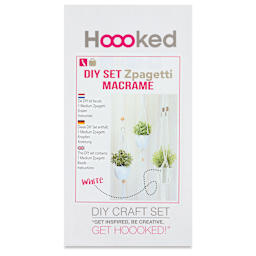 Hooked Zpagetti Macrame Hanging Basket Kit - White, front of packaging