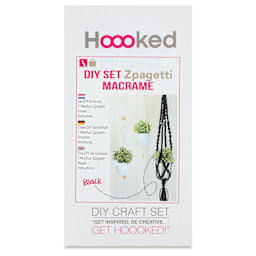 Hooked Zpagetti Macrame Hanging Basket Kit - Black, front of packaging