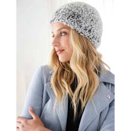 Lion Brand Go For Faux Yarn - person wearing a beanie made of yarn